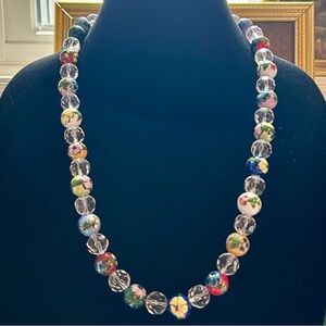 Stunning Painted Beads Cloisonné Faceted Clear Beads Necklace Artisan